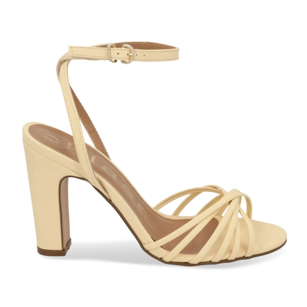 SANDALIA DE TACÓN AMARILLO Y MIEL CON HEBILLA 49750