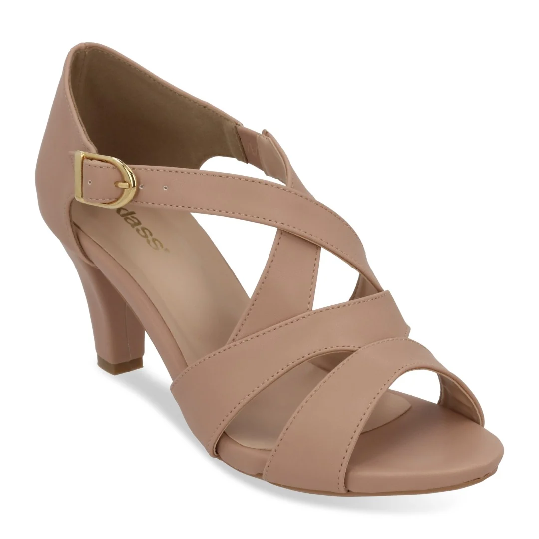 SANDALIA DE TACÓN BEIGE CON HEBILLA 03199