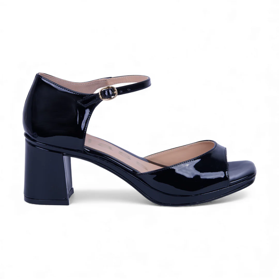 SANDALIA DE TACÓN BEIGE Y NEGRO CON HEBILLA 32231 - Image 3