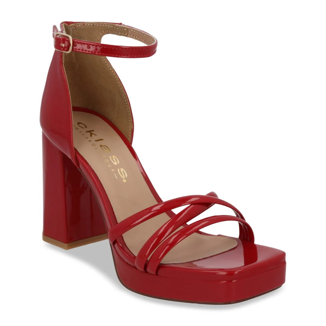 SANDALIA DE TACÓN BEIGE Y ROJO DE TIRAS 28602
