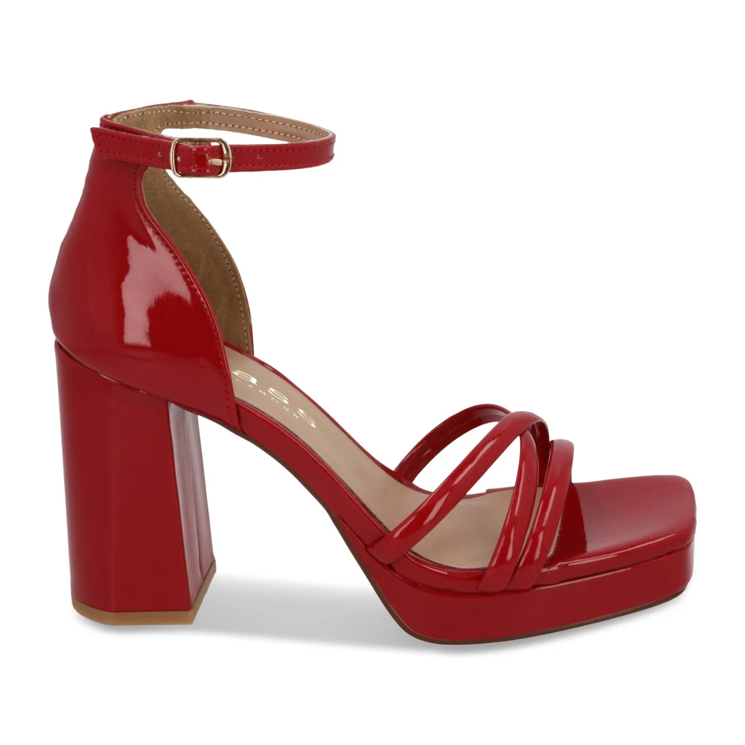 SANDALIA DE TACÓN BEIGE Y ROJO DE TIRAS 28602 - Image 2