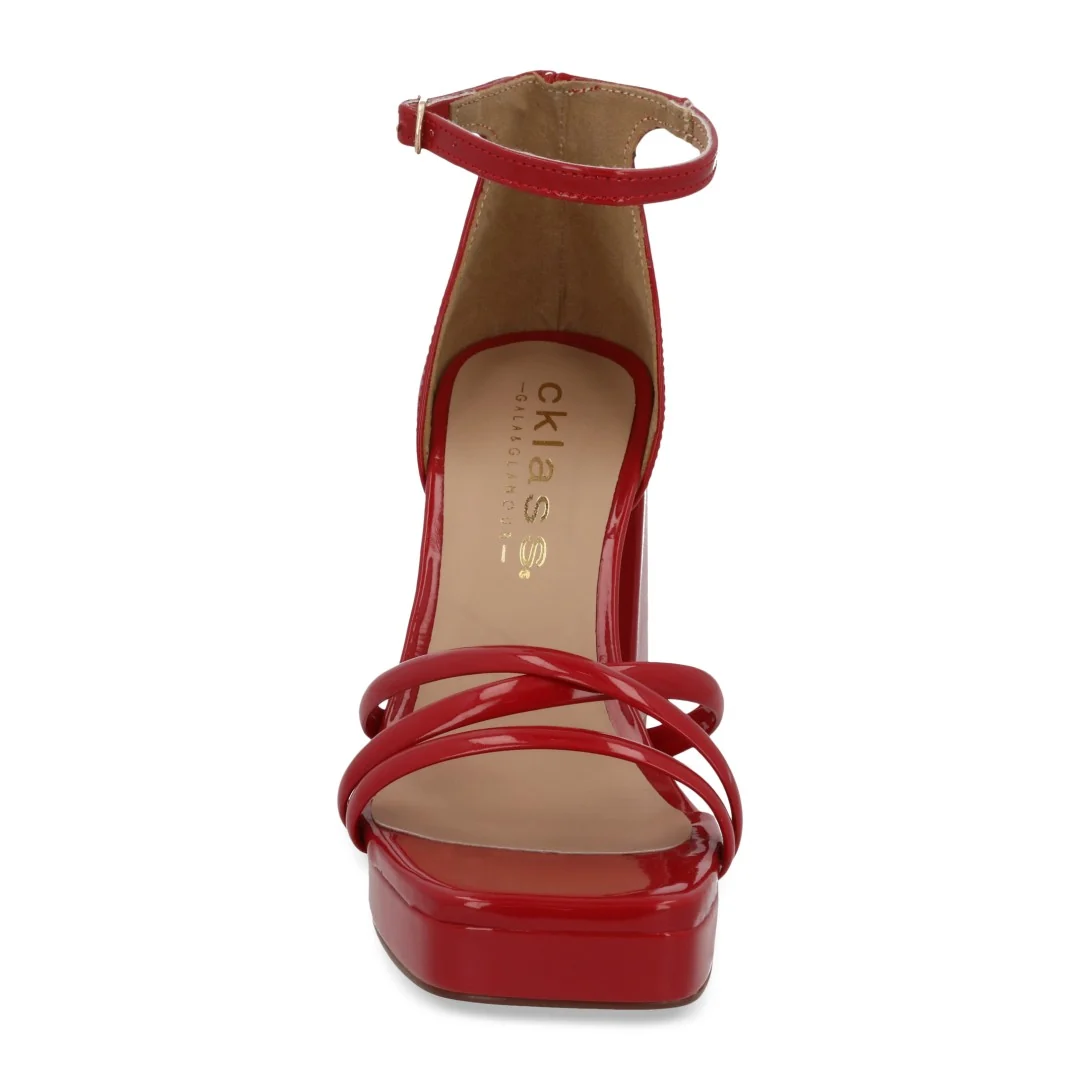 SANDALIA DE TACÓN BEIGE Y ROJO DE TIRAS 28602 - Image 4