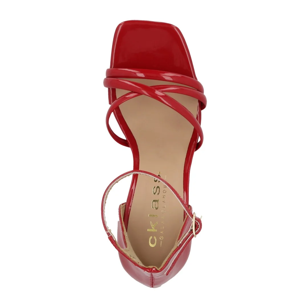SANDALIA DE TACÓN BEIGE Y ROJO DE TIRAS 28602 - Image 5