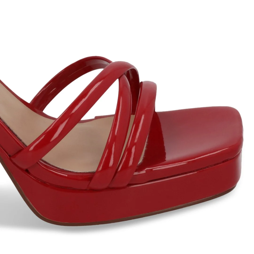SANDALIA DE TACÓN BEIGE Y ROJO DE TIRAS 28602 - Image 6