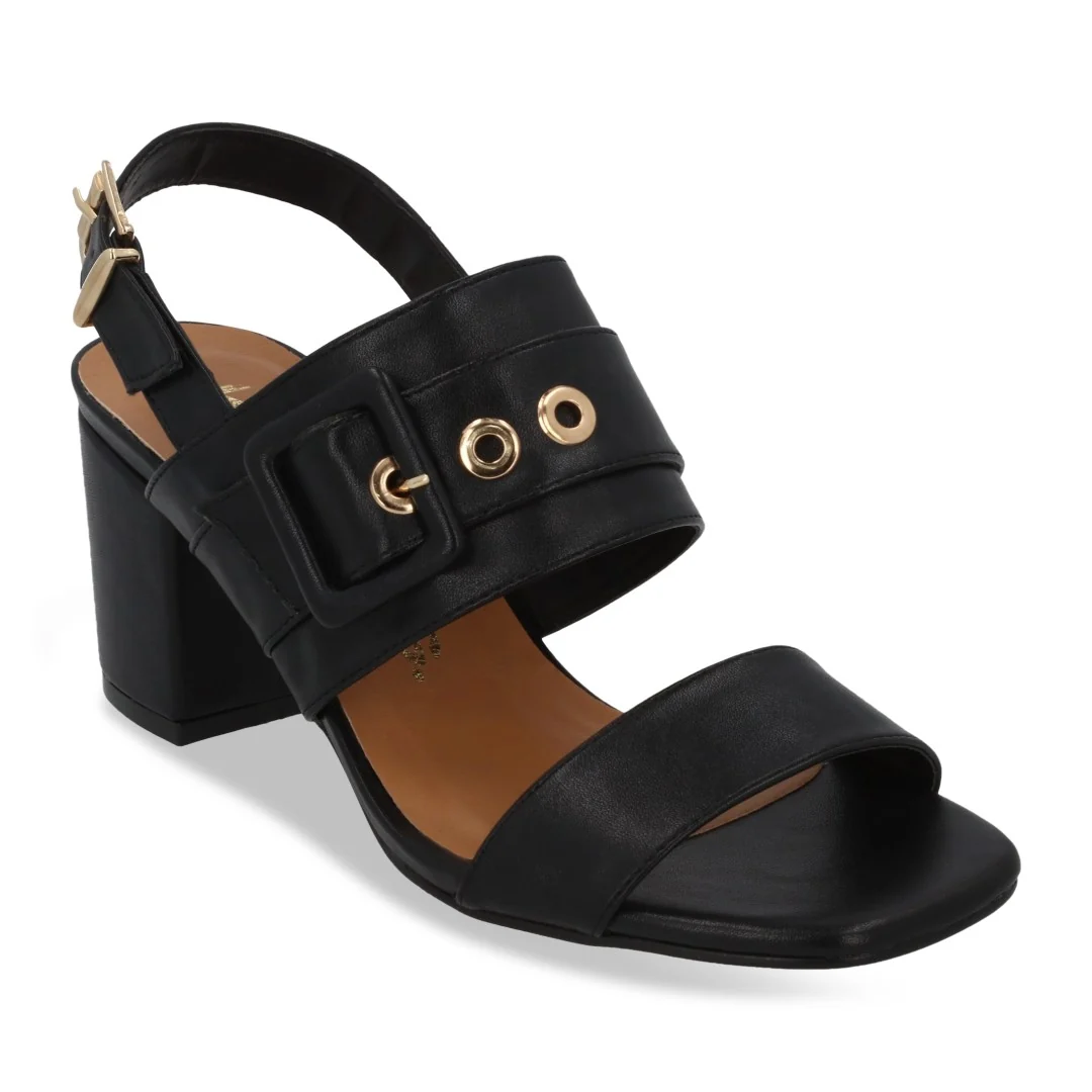 SANDALIA DE TACÓN NEGRO CON HEBIILLA 25078