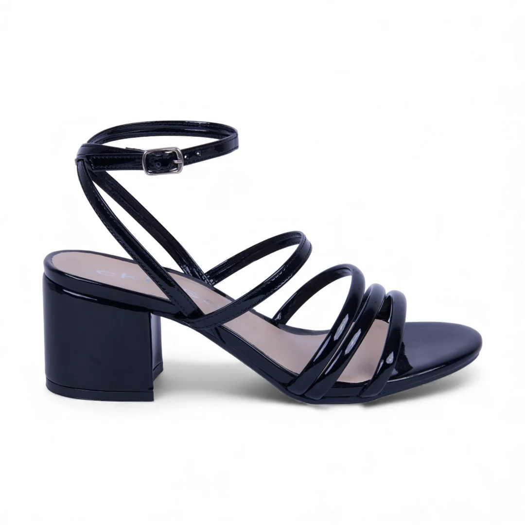 SANDALIA DE TACÓN NEGRO Y VERDE CON TIRAS 04952 - Image 3