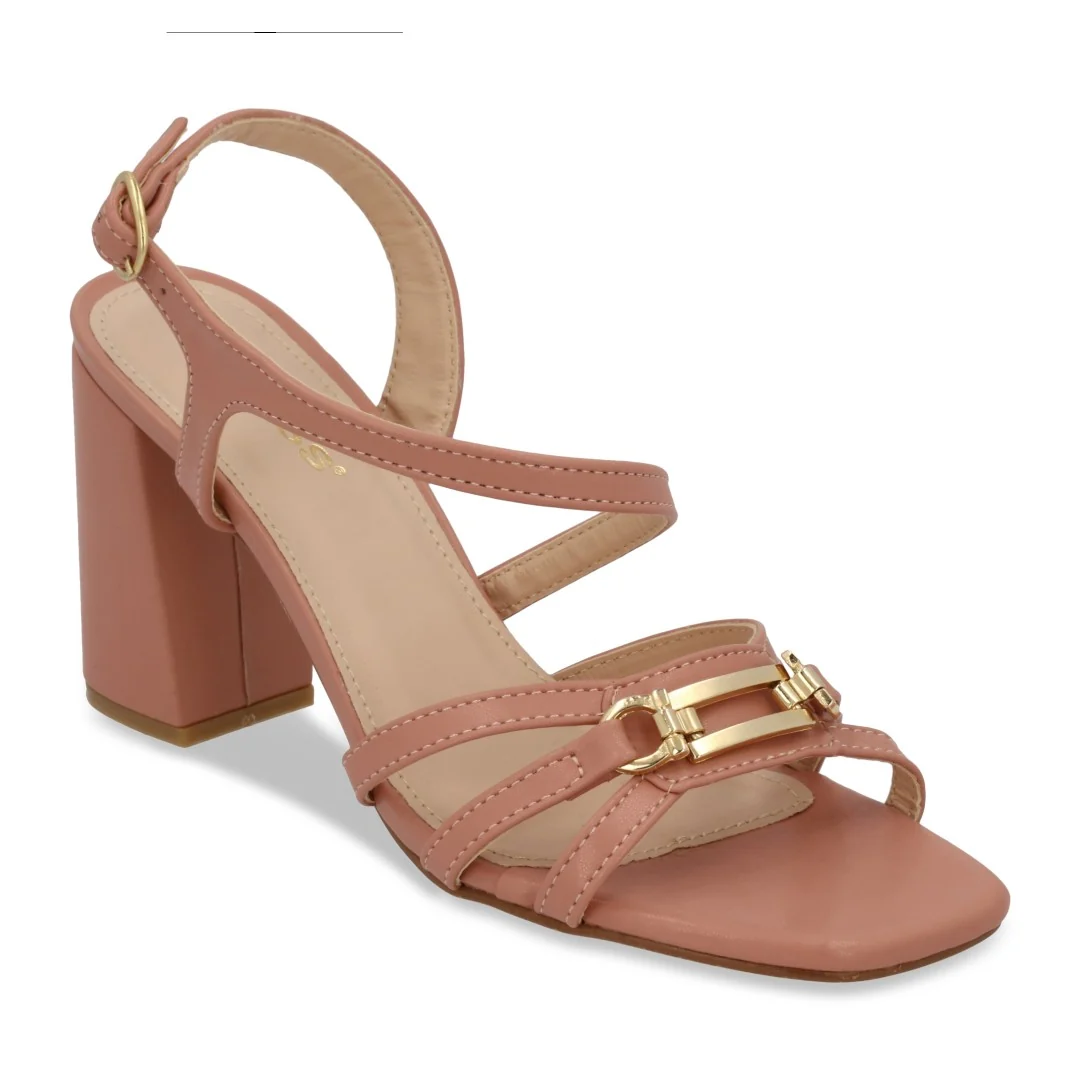 SANDALIA DE TACÓN ROSA CON APLICACIÓN DE HERRAJE 25300