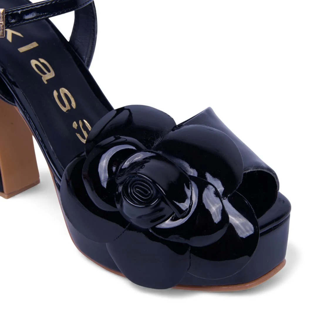 SANDALIA MEDIA PLATAFORMA Y TACÓN NEGRO CON FLOR 21556 - Image 6