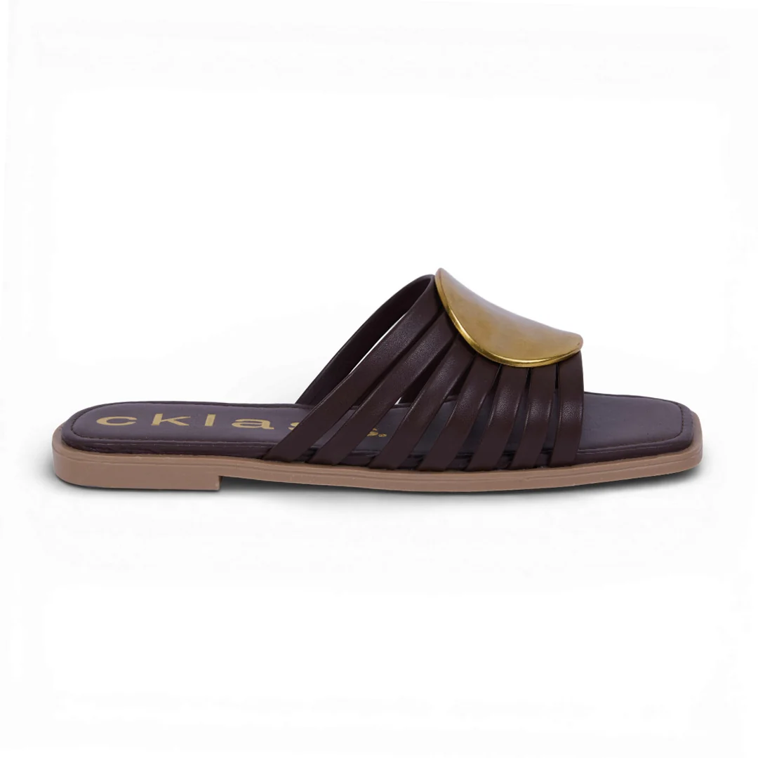 SANDALIA PLANA CON HERRAJE DORADO NEGRO 10636 - Image 2