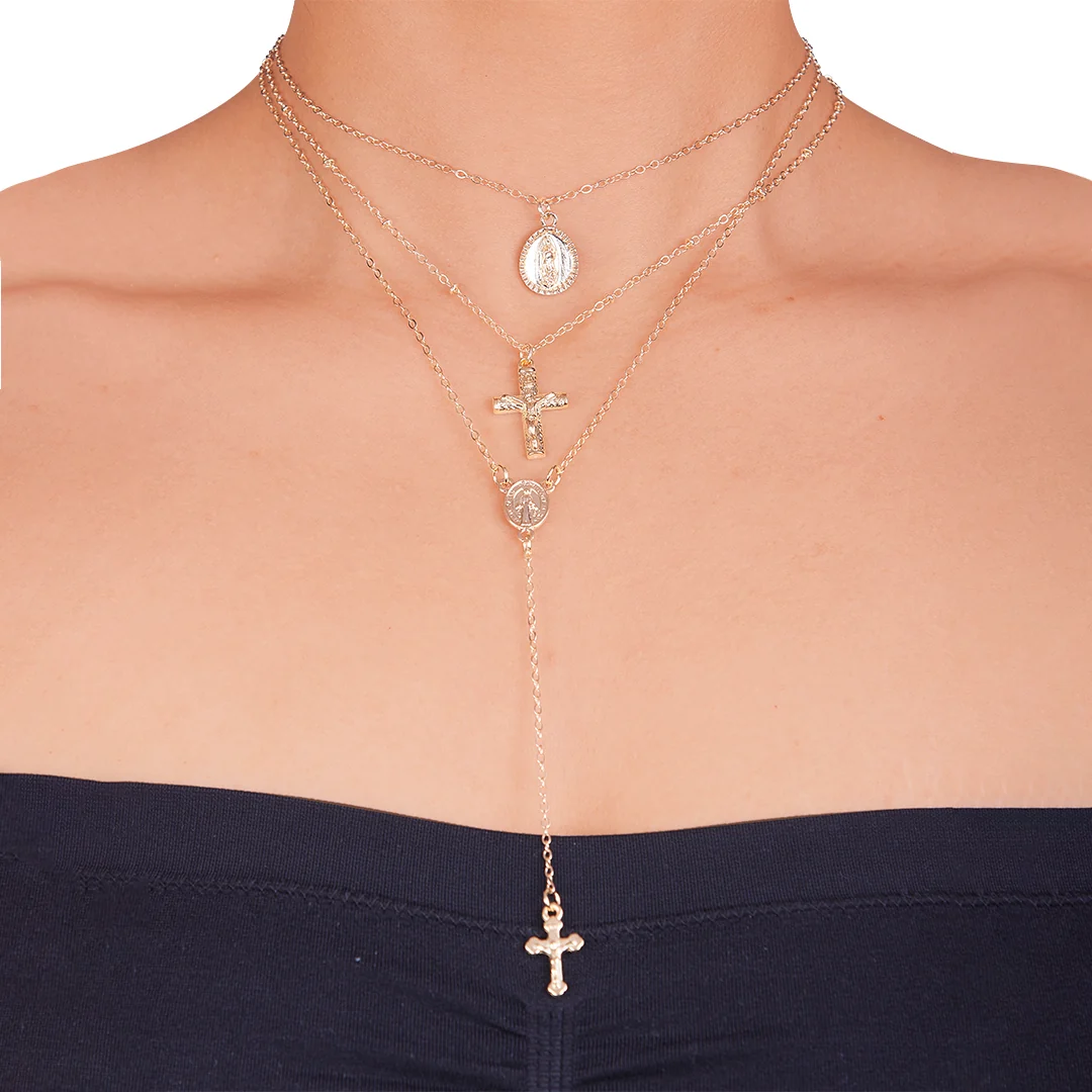 SET DE COLLARES CAPAS Y PERLAS DORADO 94065