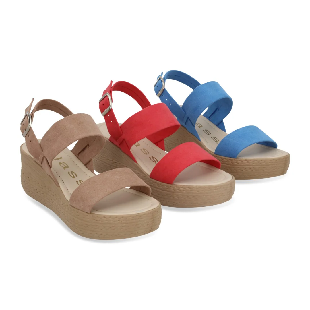SIX 490 SANDALIAS CORRIDAS BEIGE AZUL Y CORAL 04092