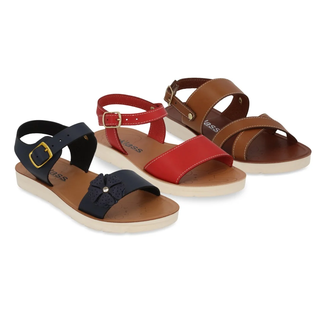 SIX 492 SANDALIA CASUAL MARINO, MIEL Y ROJO