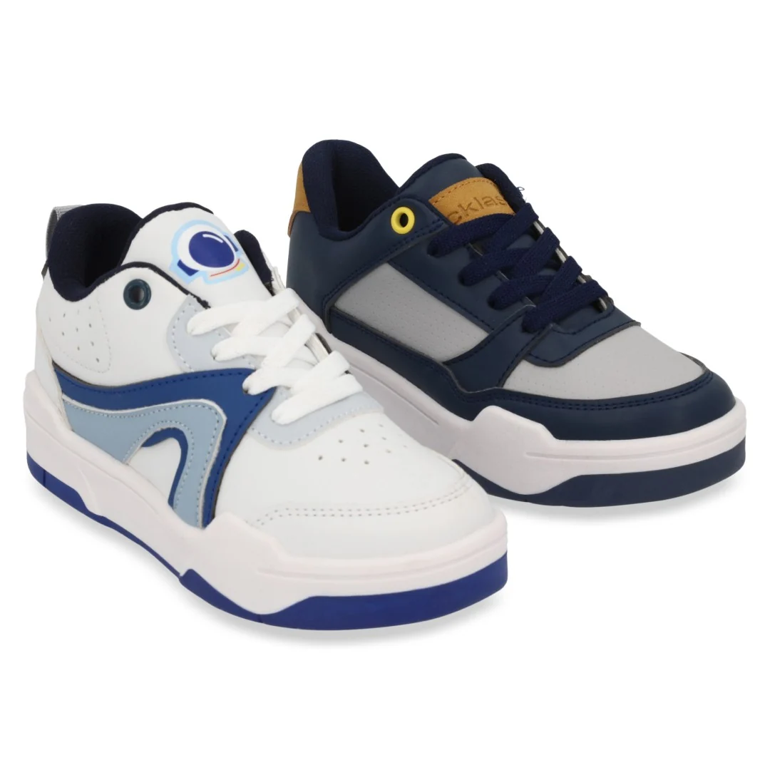 TENIS CASUAL BLANCO Y MARINO CON ADORNO DUO 717