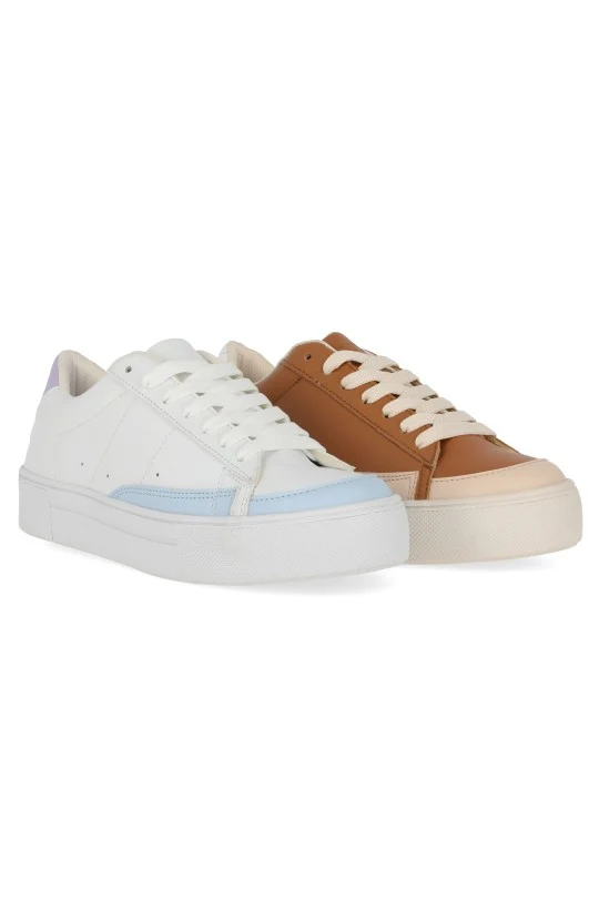 TENIS DE PISO CAFÉ  Y BLANCO CON CINTAS DÚO PACK 319 / 46772