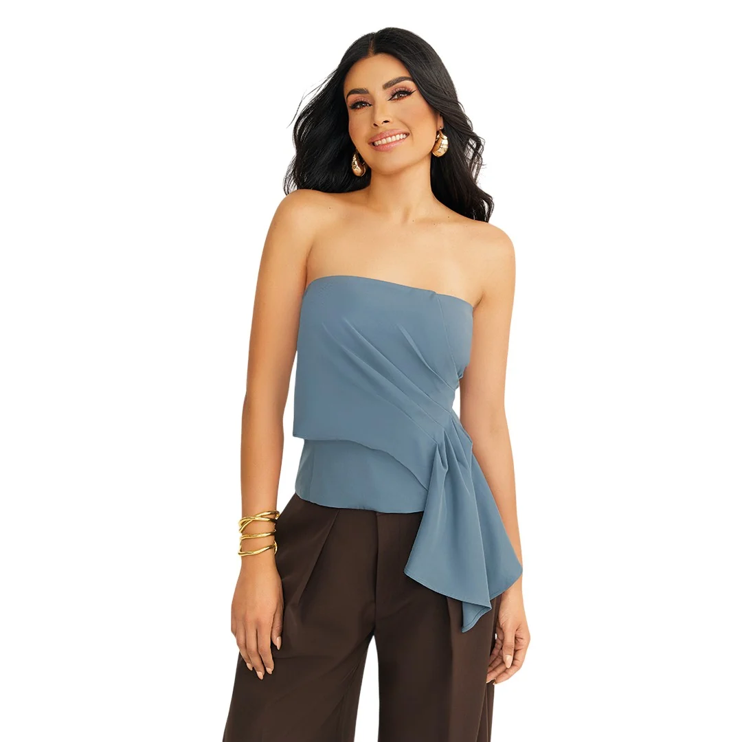 TOP DRAPEADO ASIMÉTRICO AZUL 91233
