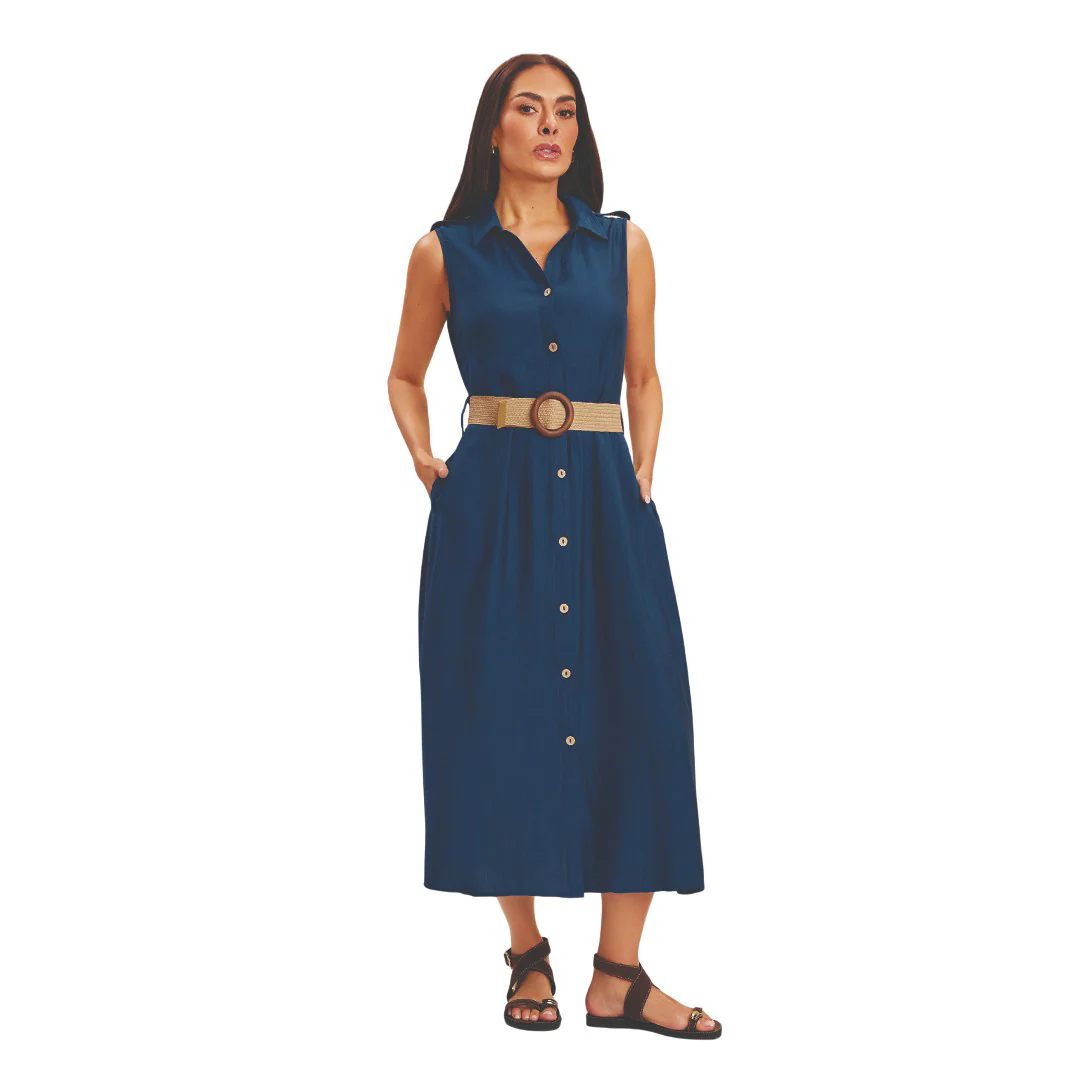 VESTIDO AZUL CAMISERO CON CINTURÓN 97858