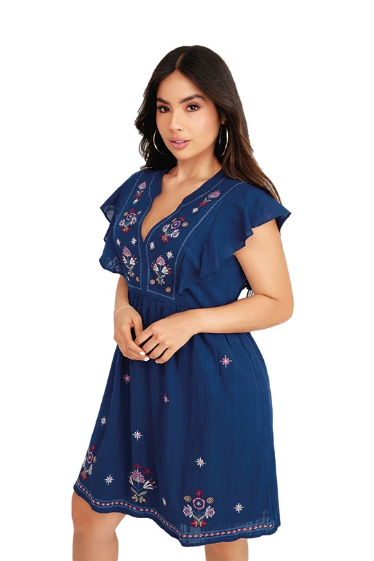 VESTIDO AZUL SIN MANGAS CON BORDADOS 96579