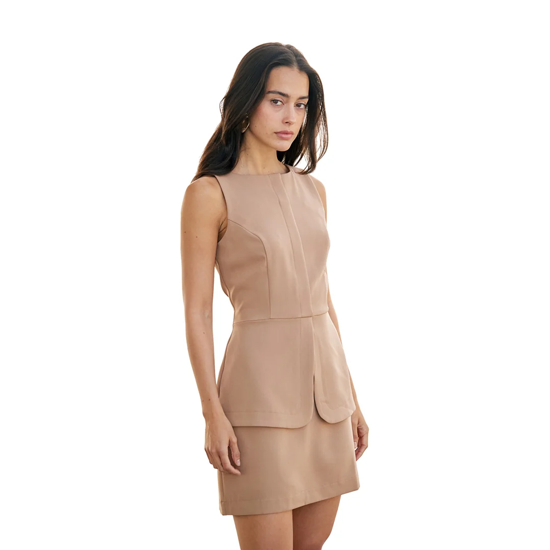 VESTIDO BEIGE CON TOP TIPO CHALECO 91160 - Image 2