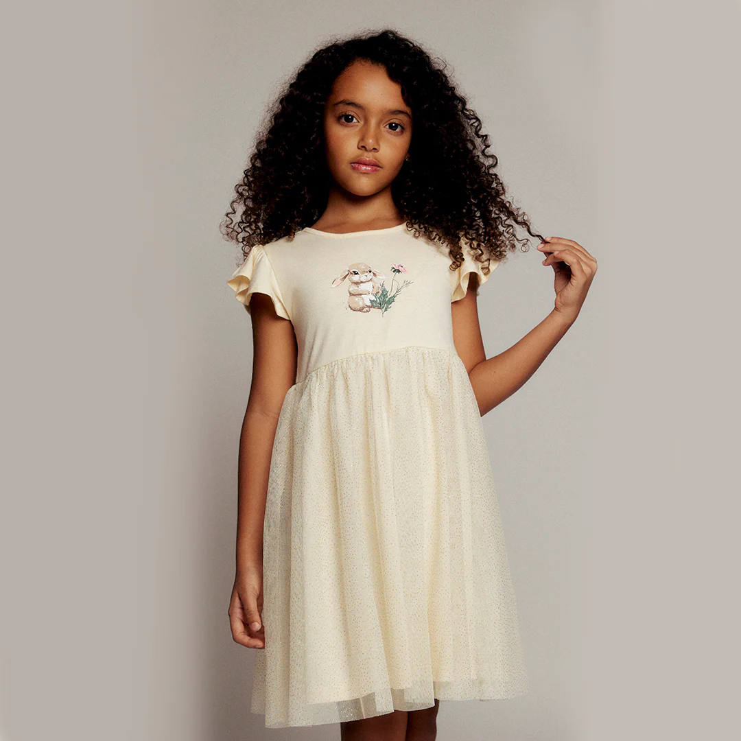 VESTIDO BEIGE CON TUL CON GLITTER 92064 - Image 3