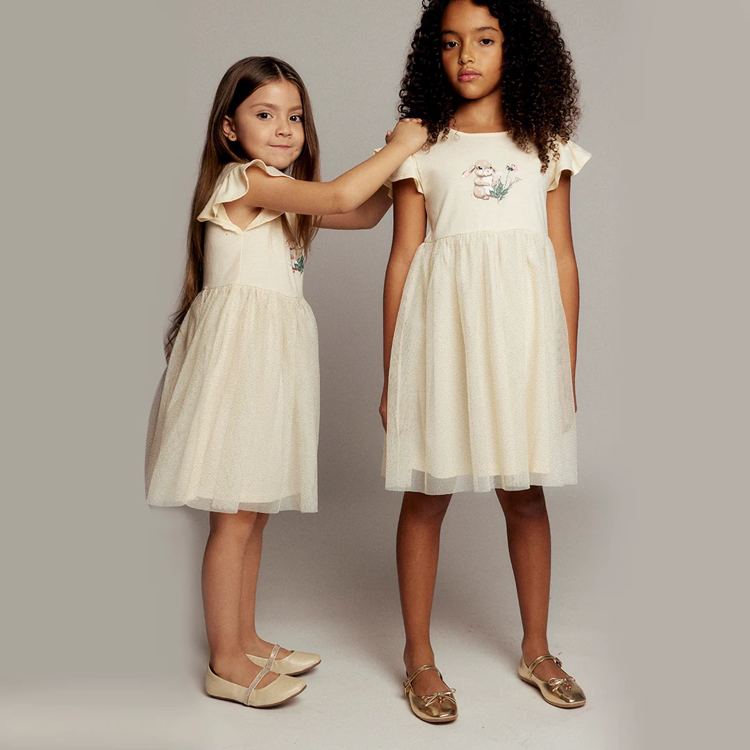VESTIDO BEIGE CON TUL CON GLITTER 92064 - Image 4