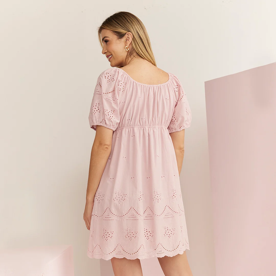 VESTIDO BORDADO CON MANGA ABULLONADA ROSA 92658 - Image 5