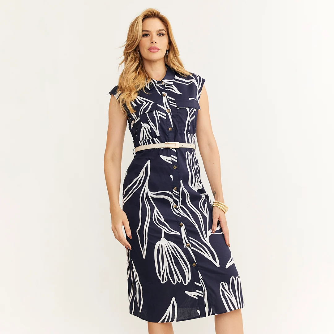 VESTIDO CAMISERO ESTAMPADO FLORAL MARINO 93727 - Image 4