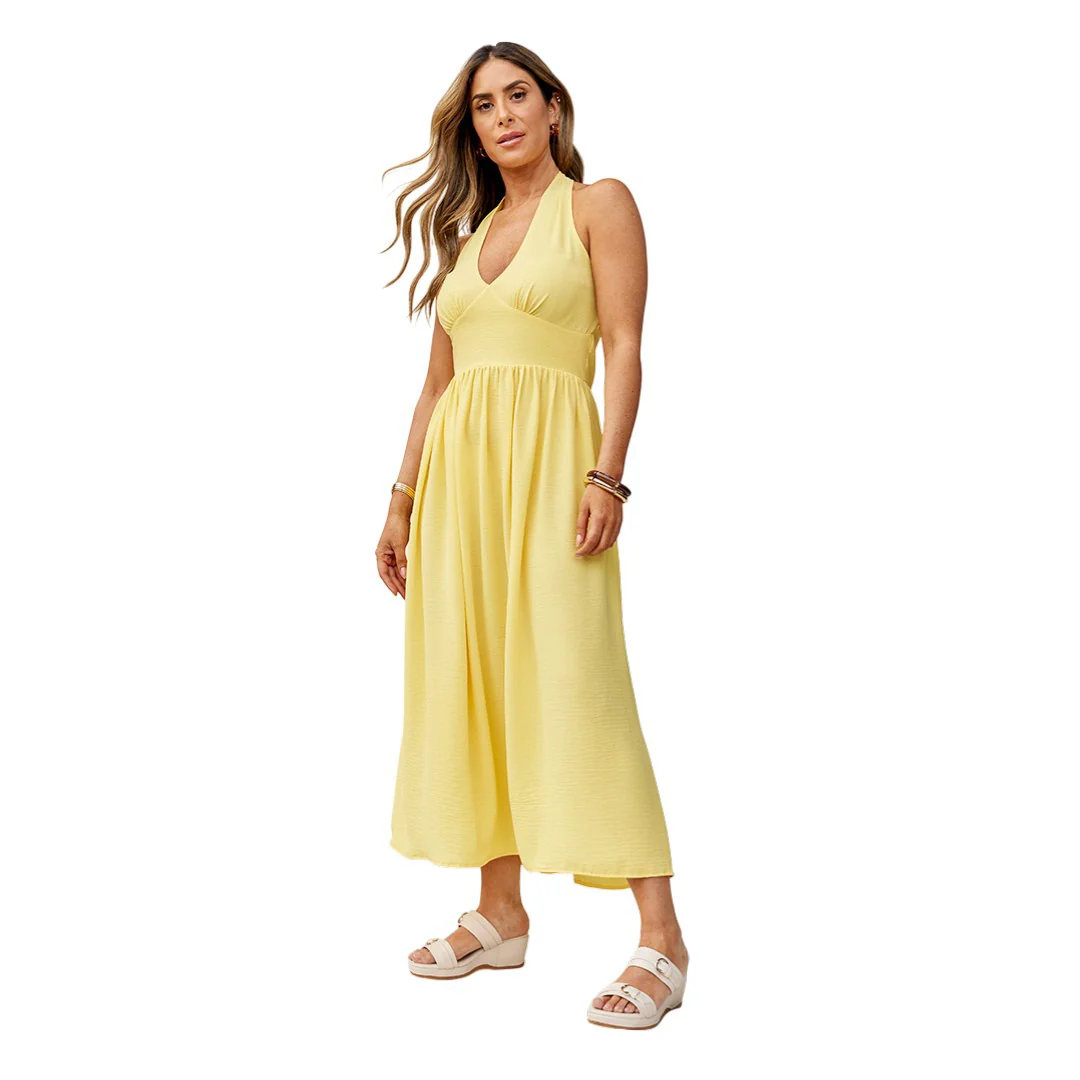 VESTIDO HALTER CON FALDA AMPLIA AMARILLO 44774 - Image 2