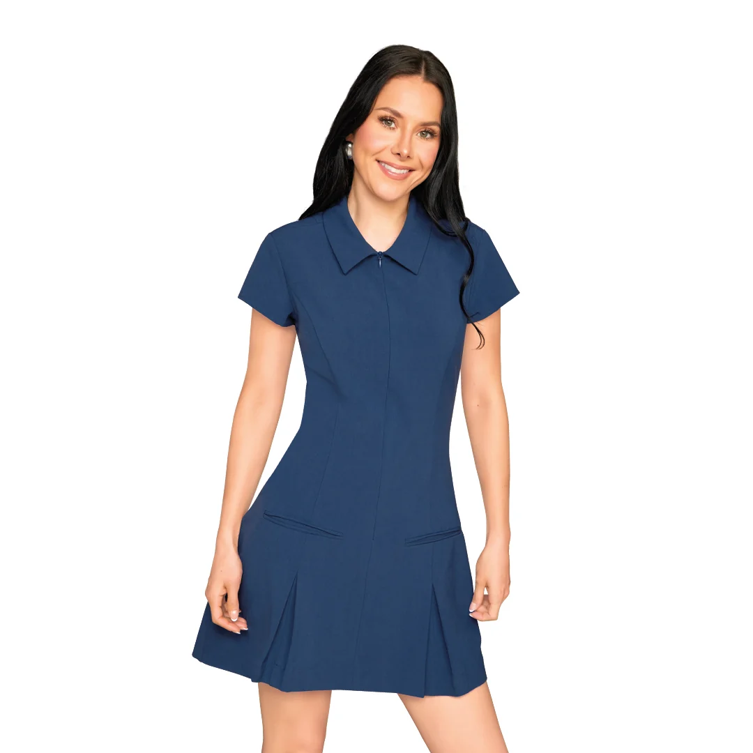 VESTIDO MARINO CON CUELLO Y PINZAS EN FALDA 99288