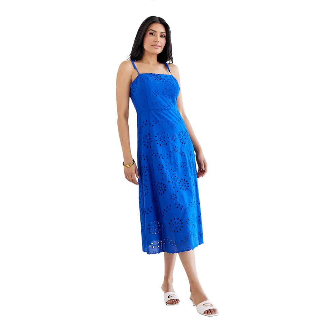 VESTIDO MIDI BORDADO CON TIRANTES AZUL 92654 - Image 4