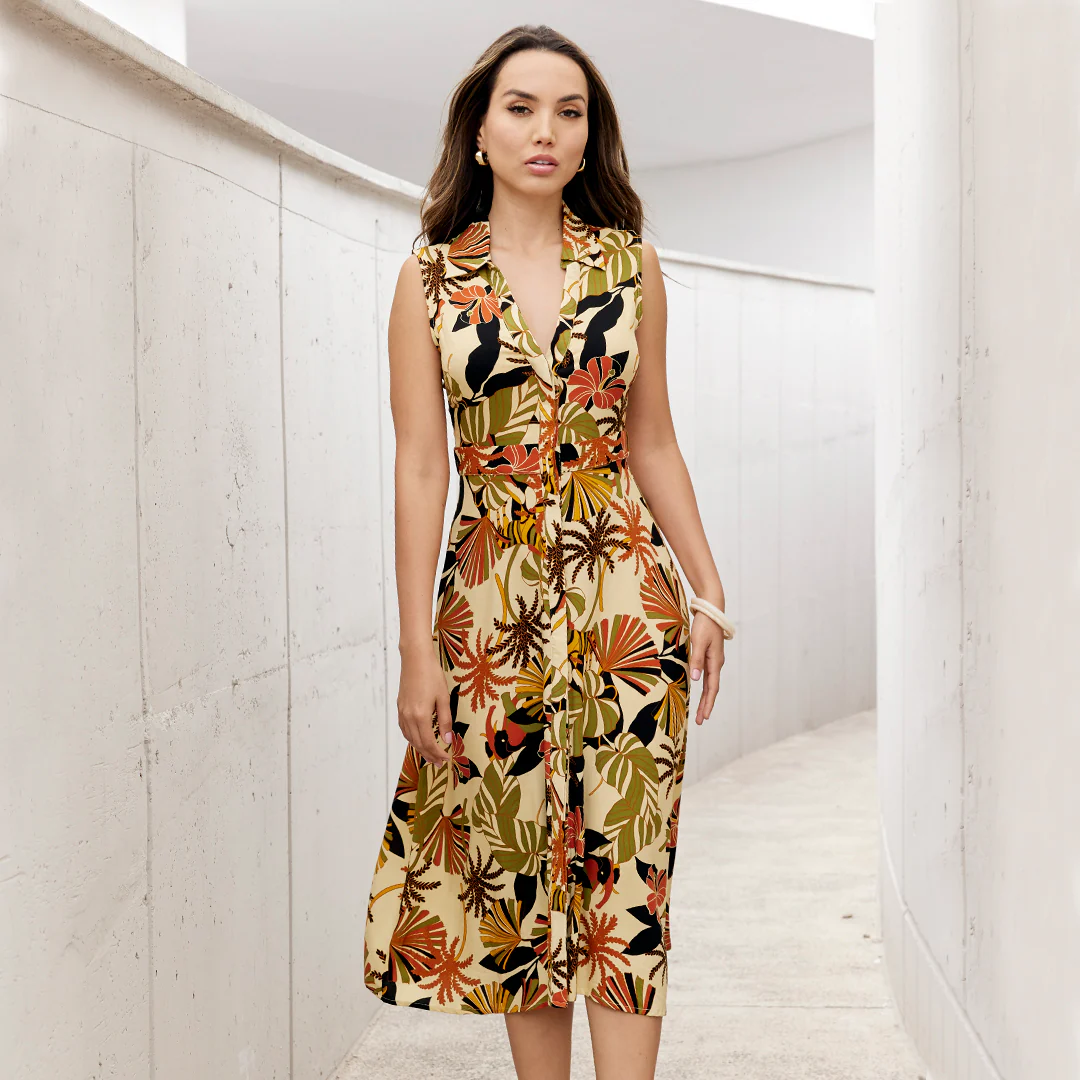 VESTIDO MIDI CAMISERO ESTAMPADO MULTICOLOR 93709 - Image 3