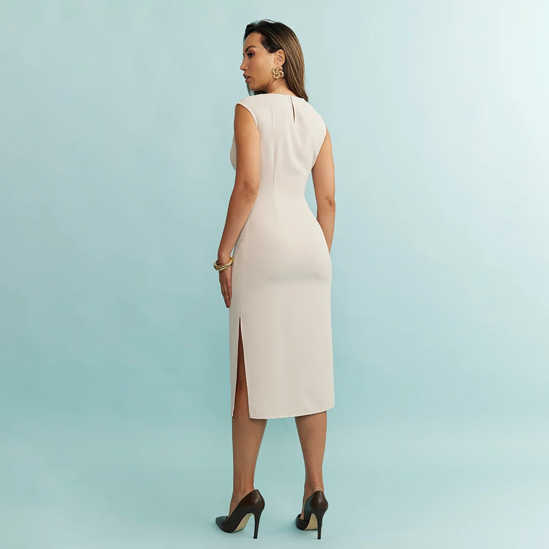 VESTIDO MIDI DRAPEADO BEIGE 99544 - Image 5