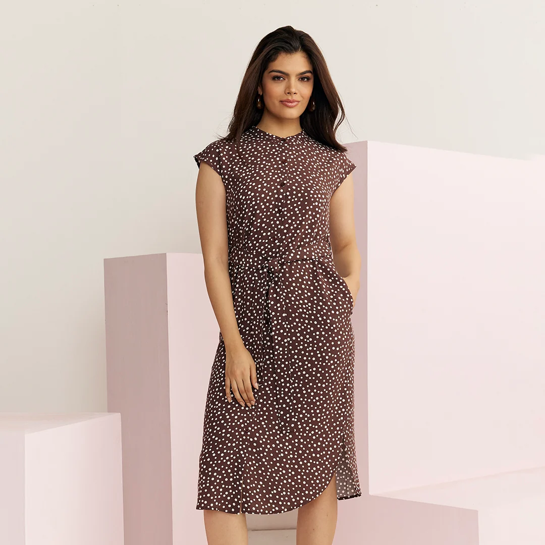 VESTIDO MIDI DE LUNARES CAFÉ 93718 - Image 3