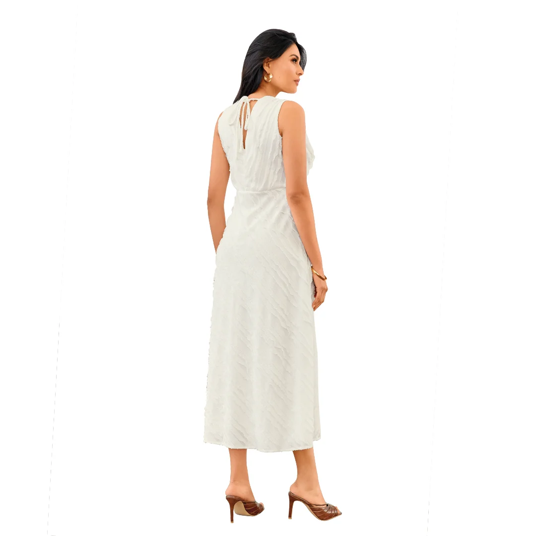 VESTIDO MIDI TEXTURIZADO ESCOTE V BLANCO 92145 - Image 2