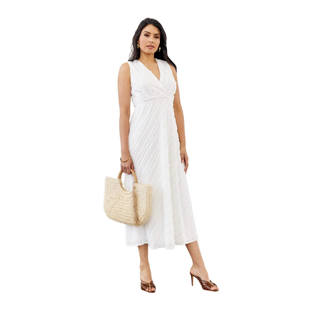 VESTIDO MIDI TEXTURIZADO ESCOTE V BLANCO 92145 - Image 3
