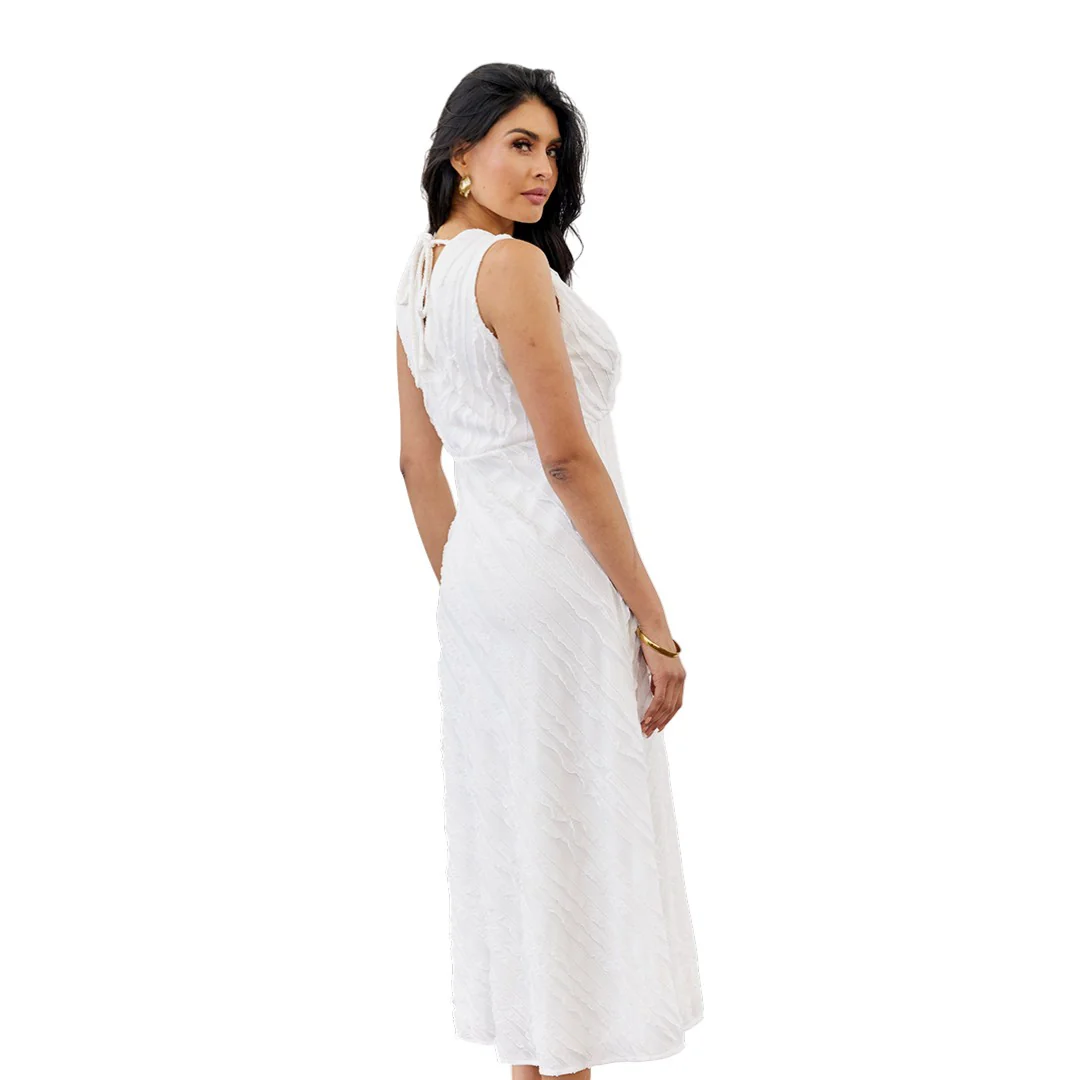 VESTIDO MIDI TEXTURIZADO ESCOTE V BLANCO 92145 - Image 4