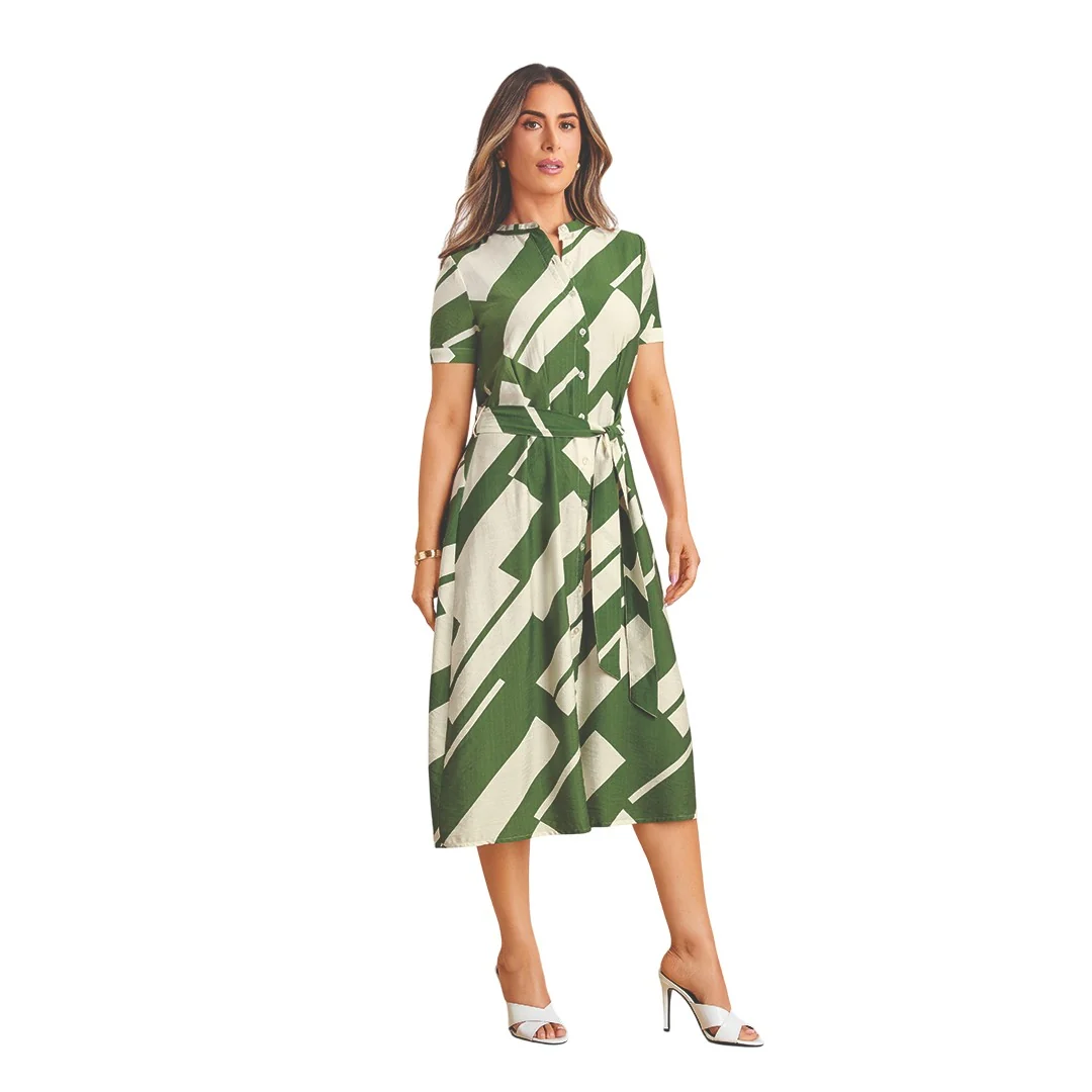 VESTIDO MULTICOLOR CUELLO MAO MIDI 93650