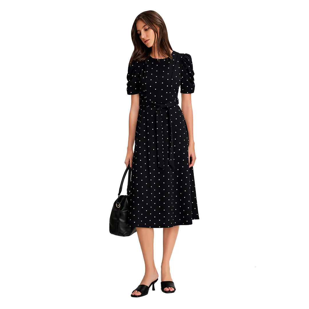 VESTIDO MULTICOLOR MIDI MANGA ABULLONADA 94352