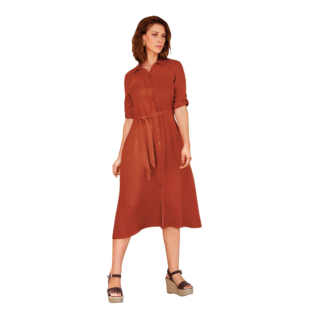 VESTIDO NARANJA CAMISERO MUJER 99927