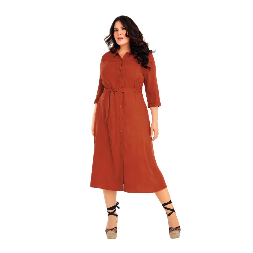 VESTIDO NARANJA CAMISERO MUJER 99927 - Image 2
