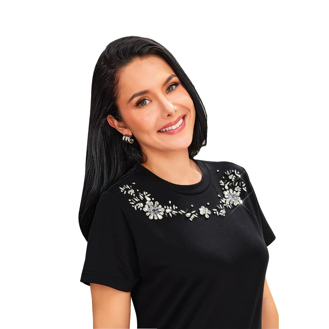 VESTIDO NEGRO CON APLICACIÓN DE PEDRERÍA 98999 - Image 2