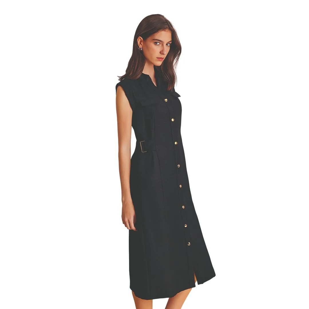 VESTIDO NEGRO CON HERRAJES EN CINTURA 39188
