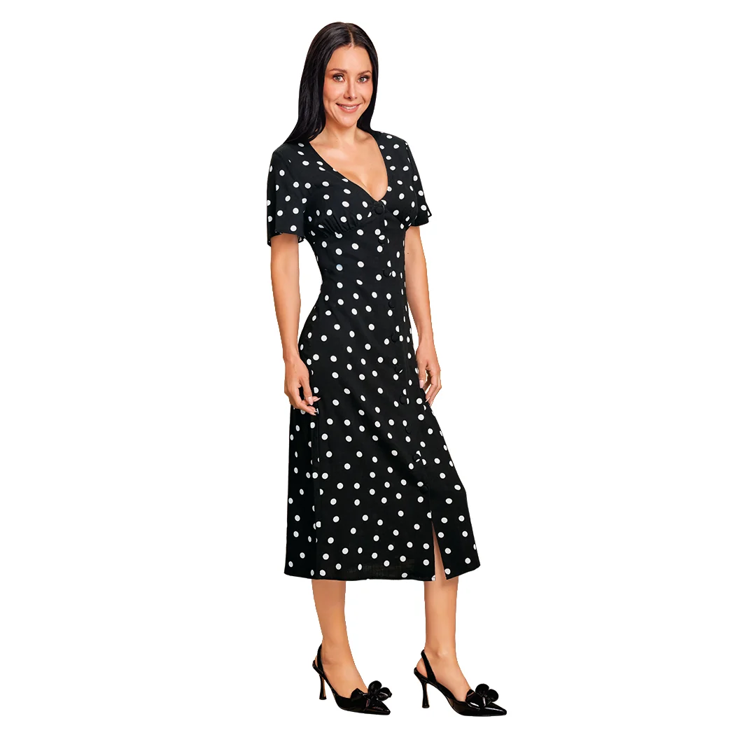 VESTIDO NEGRO CON LUNARES MUJER 99918