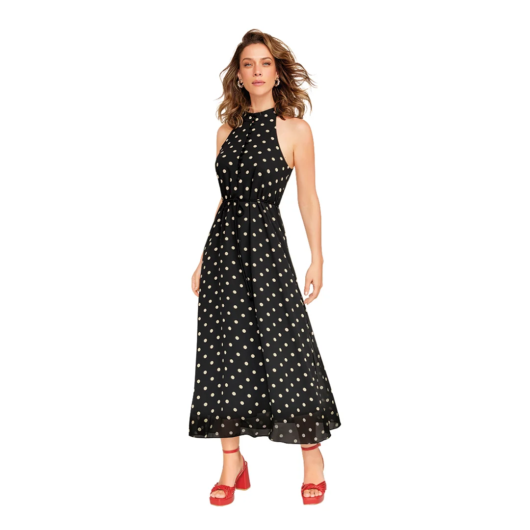 VESTIDO NEGRO CON LUNARES TIPO HALTER 96442
