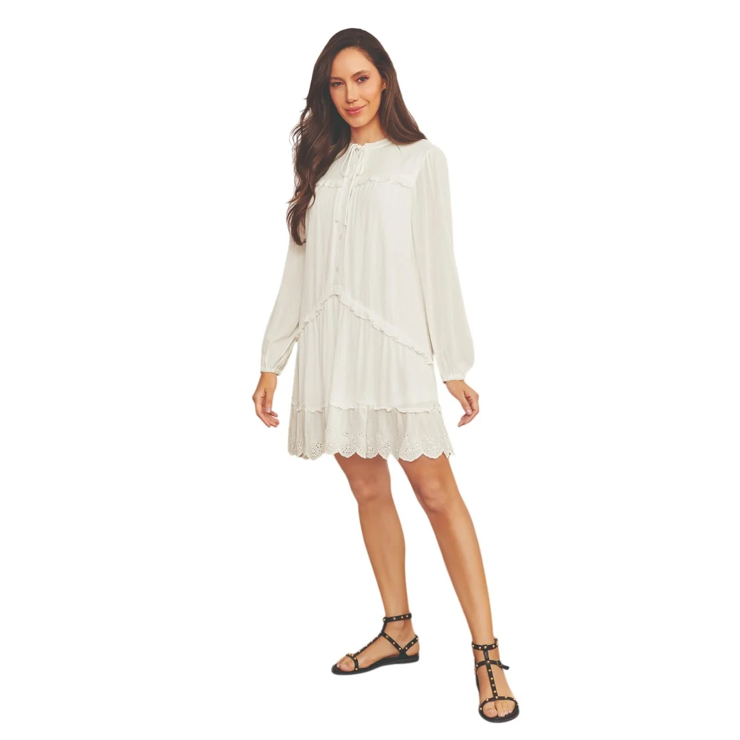 VESTIDO CON OLANES Y BORDADO IVORY 92659