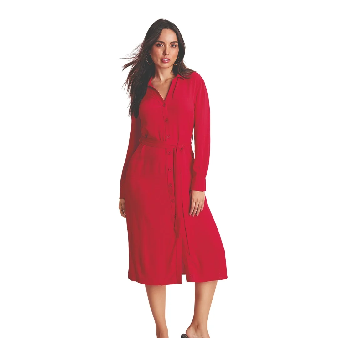 VESTIDO ROJO CAMISERO MIDI 93649