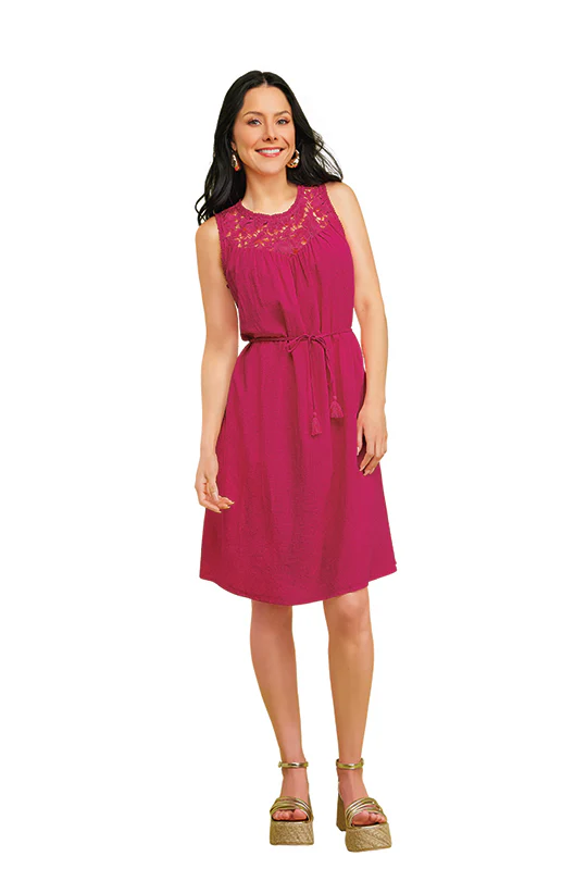 VESTIDO ROSA CON APLICACION DE CROCHET 96086