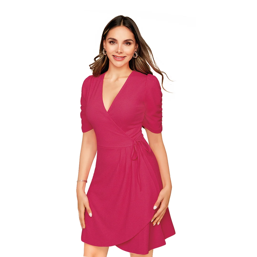 VESTIDO ROSA ENVOLVENTE CON TEXTURA 91066