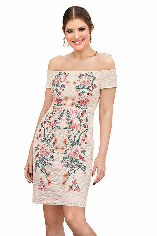 Vestido off shoulders de encaje con bordado 98494