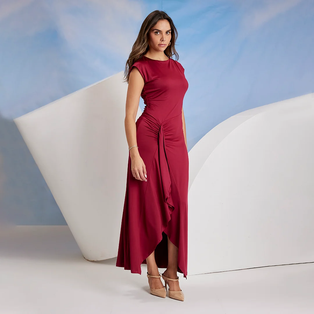 VESTIDO TINTO ASIMÉTRICO CON ESTOLA EN CINTURA 93060 - Image 3