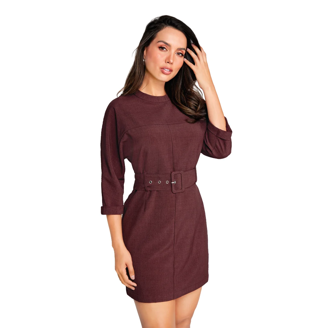 VESTIDO TINTO CON CINTURÓN 91142